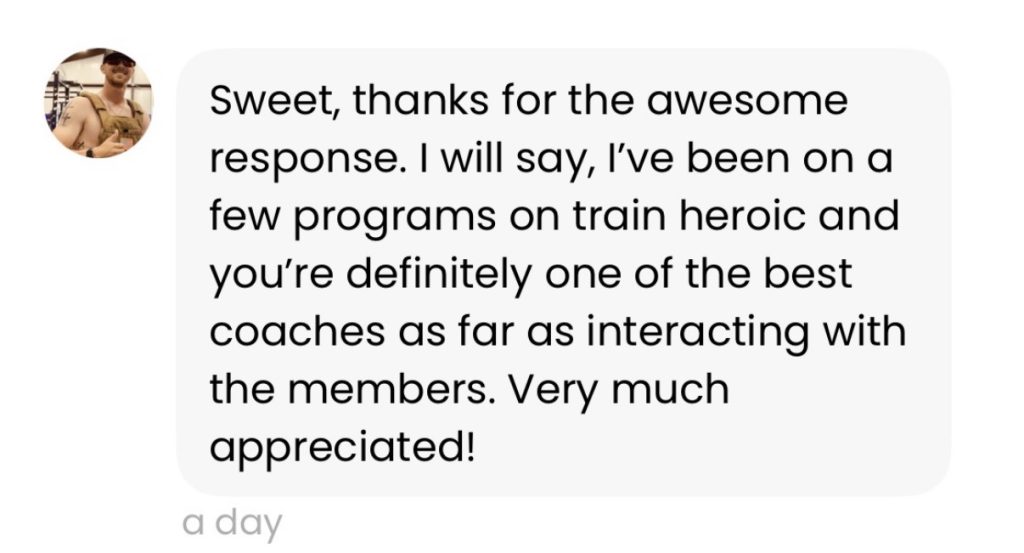 Member message about the Hypertrophy Coach community
