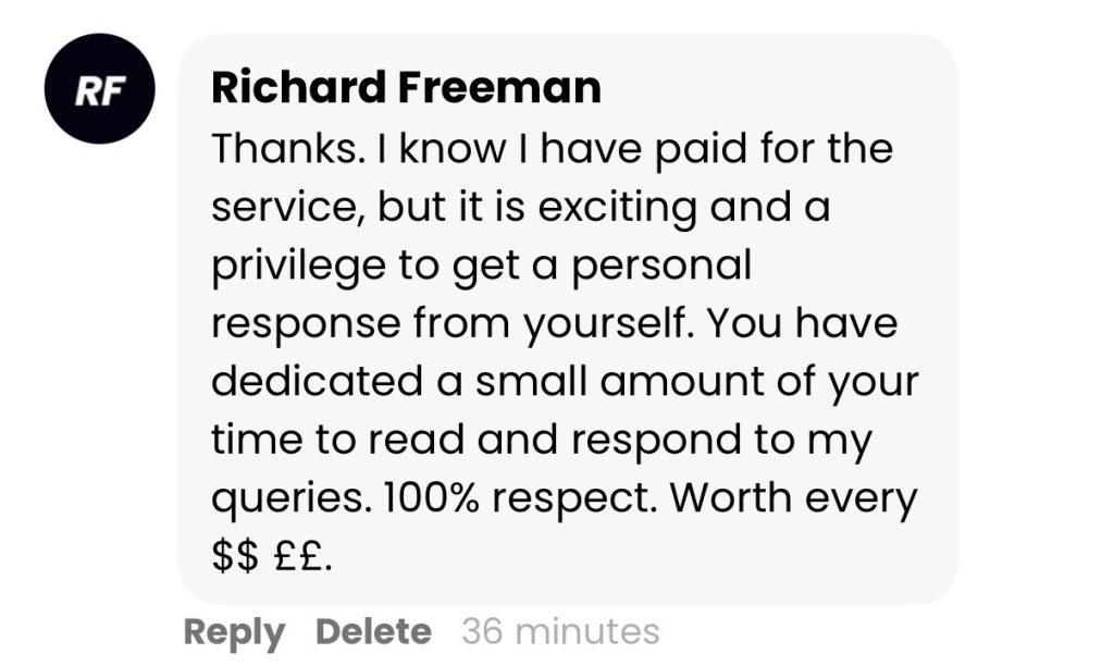 Member message about the coaching